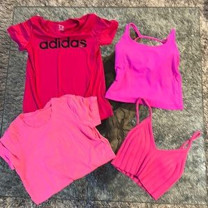 Pink workout shirts. Pink shirts.